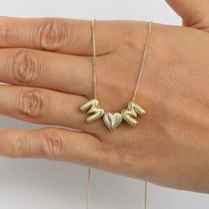 Gold Mom Heart and Letter Necklace